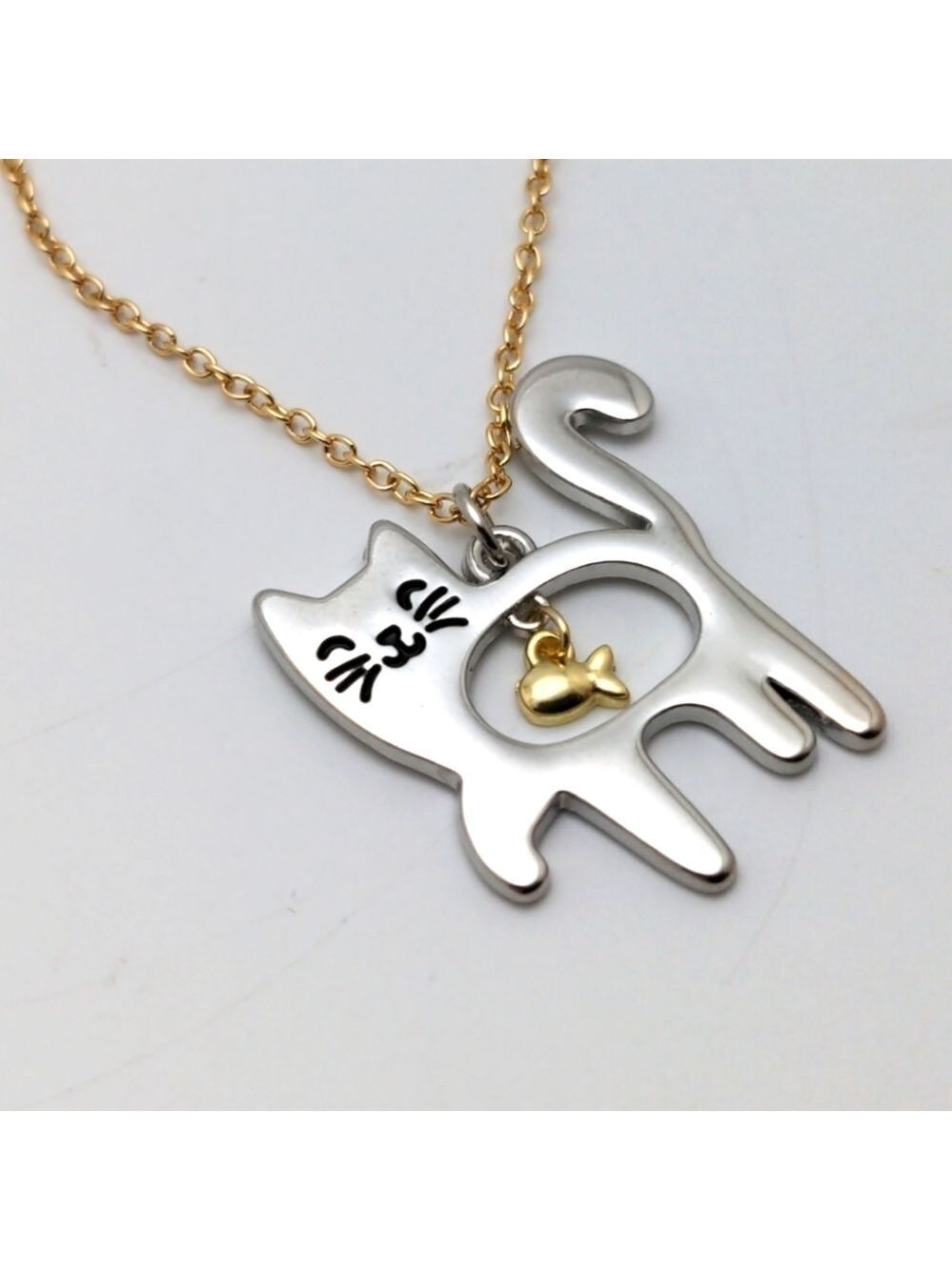 Kitty Eats Fish Charm Necklace
